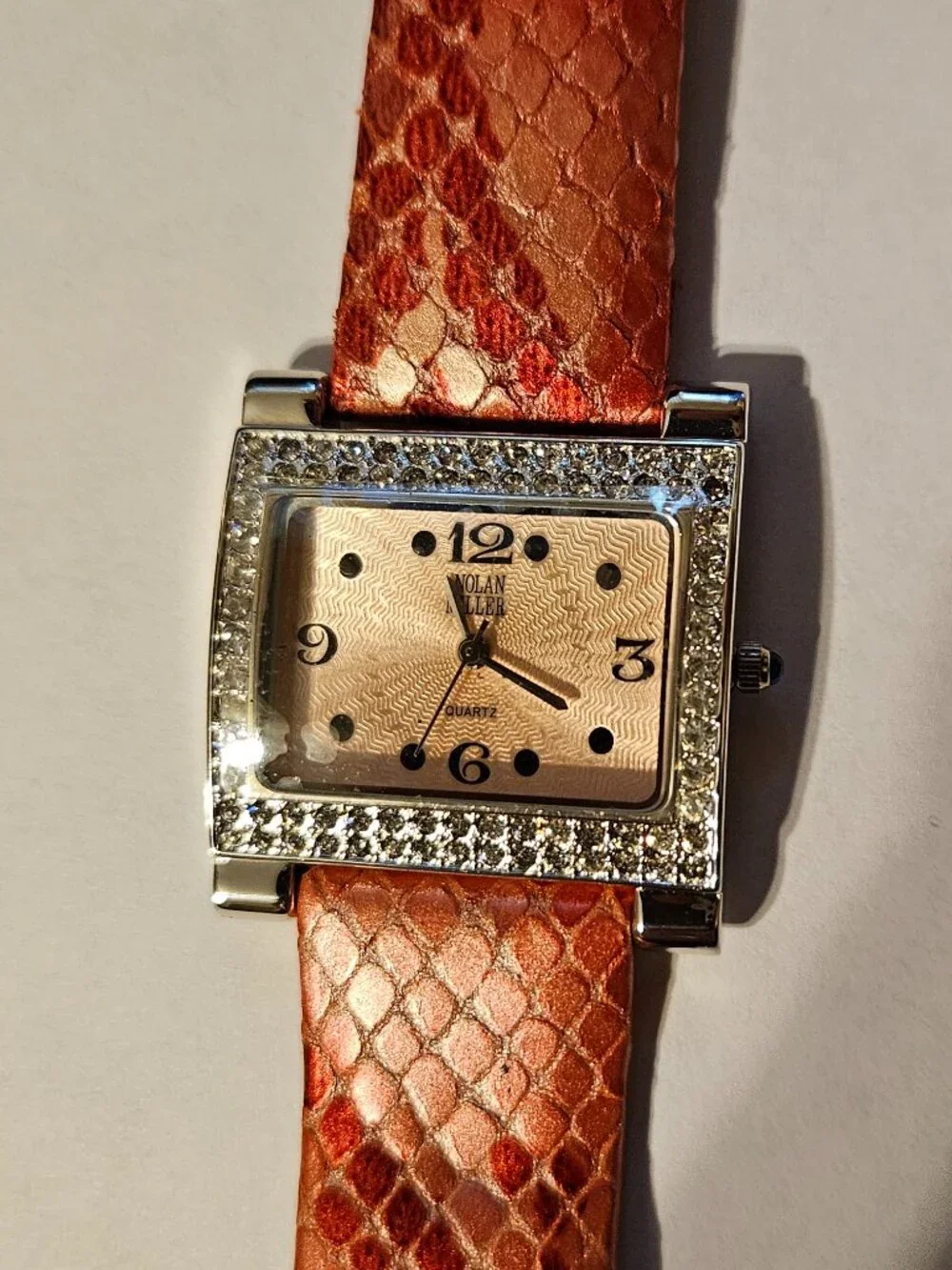 Vintage Nolan Miller Glamour Collection Ladies Rhinestone Watch w/Case New Bat